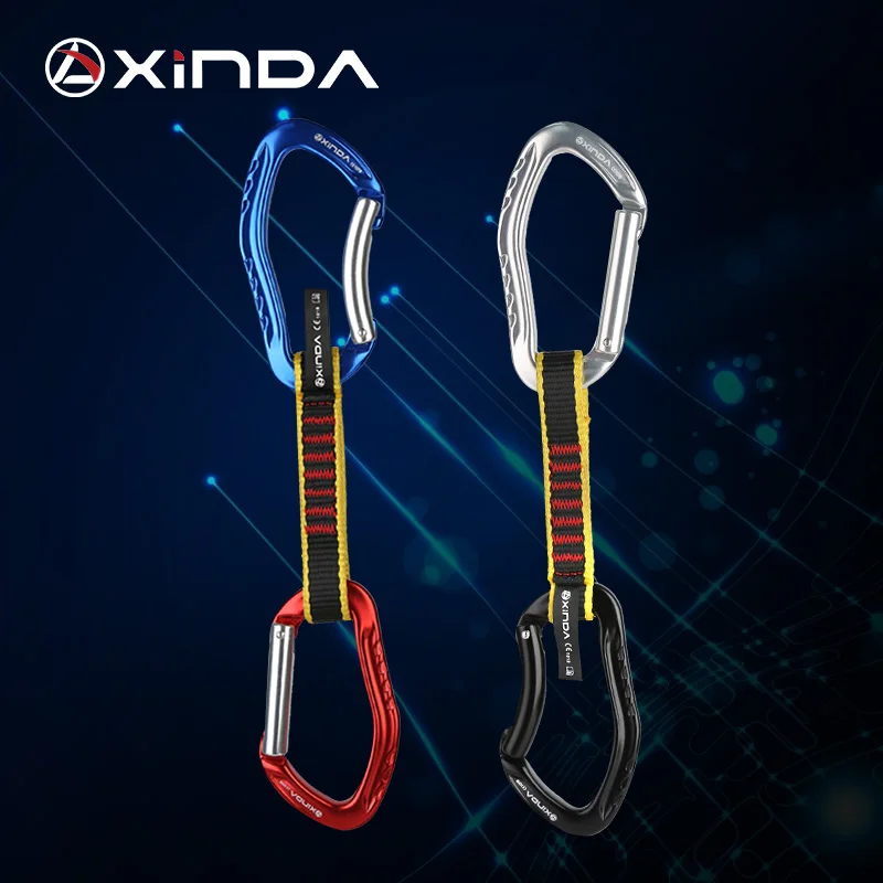 XINDA Profession Rock Climbing Quickdraw Sling Safety Lock Extenders Straight Bent Carabiner Mountaineer Outdoor Protect Kits