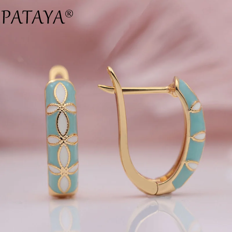 PATAYA New Arrivals 585 Rose Gold Color Draw Oil Painting Color Dangle Earrings Fine Flowers Women Wedding Party Classic Jewelry