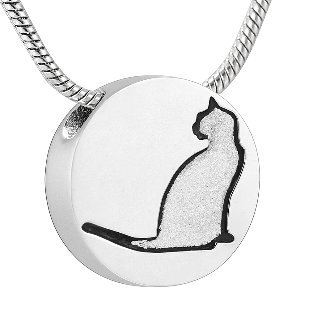 Cat Memorial Pendant 316L Stainless Steel Pet Urn Funeral Necklace for Ashes Holder Keepsake Cremation Jewelry - Free Engrave