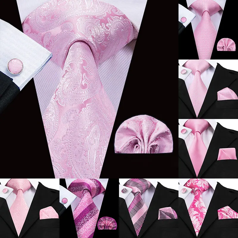 Cravatta da uomo in seta Hi-Tie cravatta da sposa floreale rosa pesca per uomo cravatta di lusso fazzoletto gemello Fashion Design Business