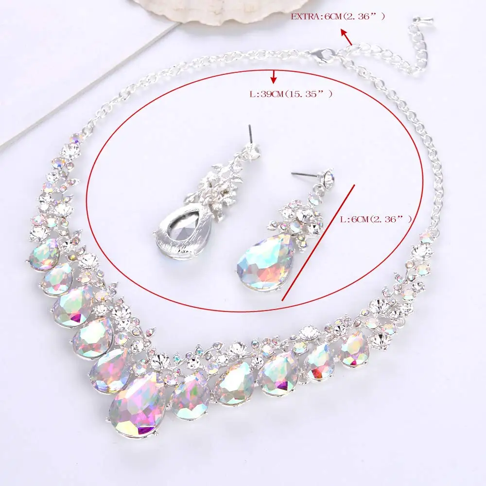 Crystal Rhinestone Women Jewelry Sets Bridal Wedding And Party Dress Necklace Sets Waterdrop Shape Necklace Earrings Summer