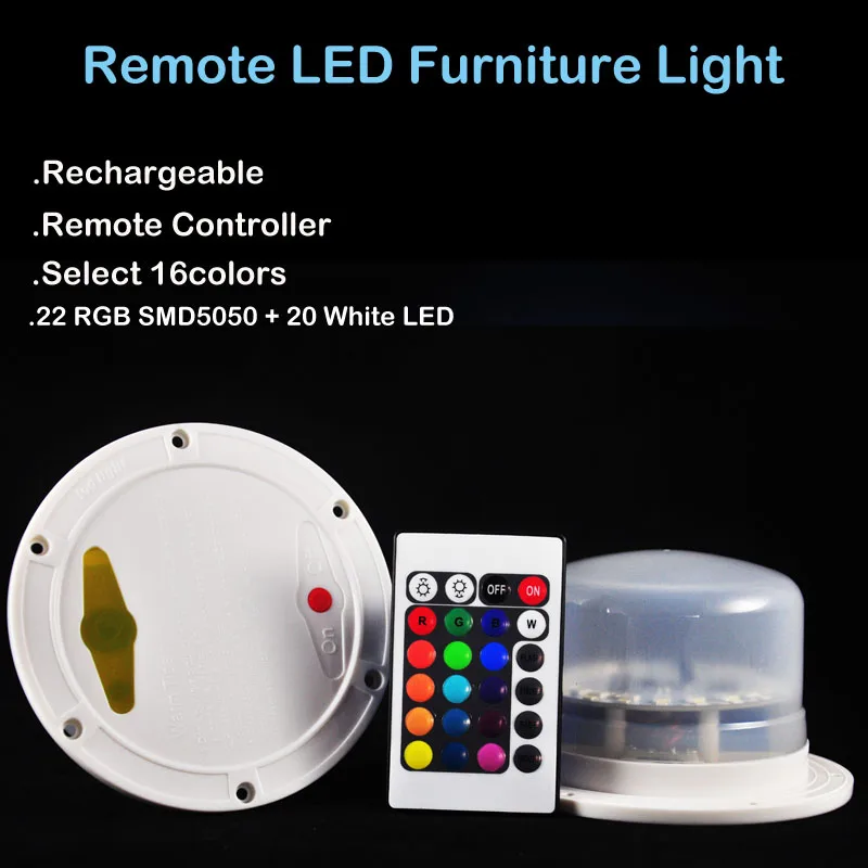 

30pcs* Rechargeable led lights for under table furniture lights wedding party led light with adapter 16colors lights