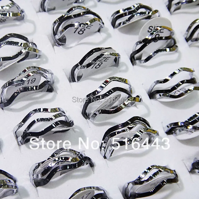 A-468  Fashion Wholesale Jewelry Lots 50pairs Stainless steel Black with Silver  3 in 1 Waves Rings