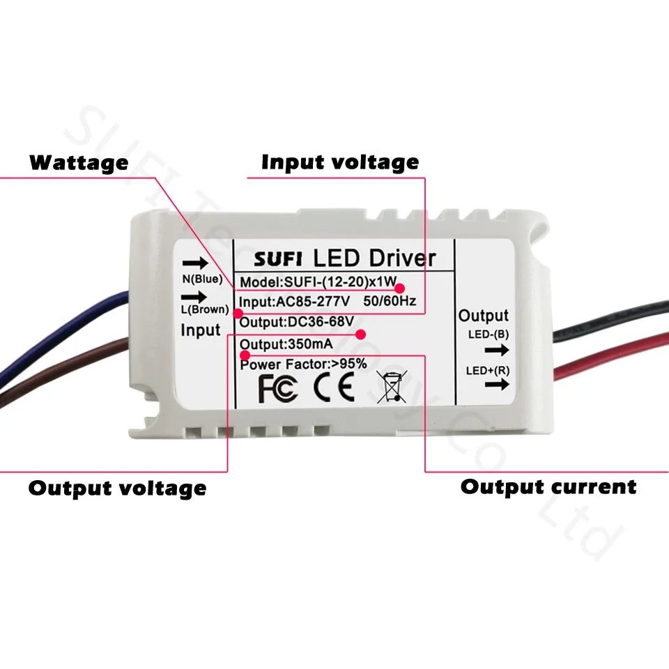 LED Driver 20W 350mA AC 85-277V To DC 36-68V Plastic Case Adapter Lighting Transformer Switch for LED Strip ceiling Light bulb