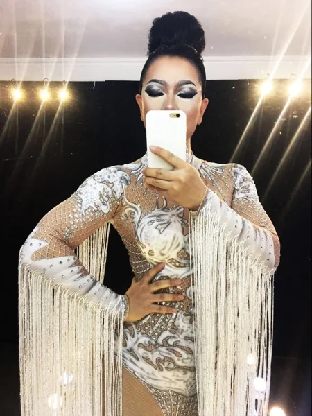Female Crystals tassels Bodysuit sexy Bright crystal fish scale Jumpsuit singer dancer nightclub Stag Party costumes Bar DJ show