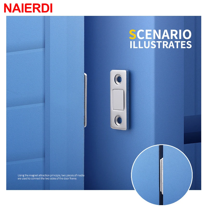 Комплект магнитных защелок NAIERDI, для шкафов, магнитный дверной упор, с тайным доводчиком и шурупом для шкафа, шифоньера, мебельная фурнитура, 2 шт.