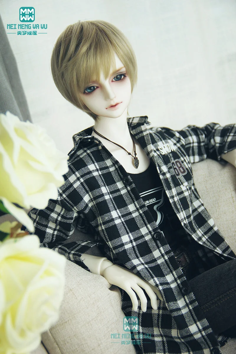 BJD doll clothes for 60-70cm BJD uncle Black and white plaid shirt, vest, slacks