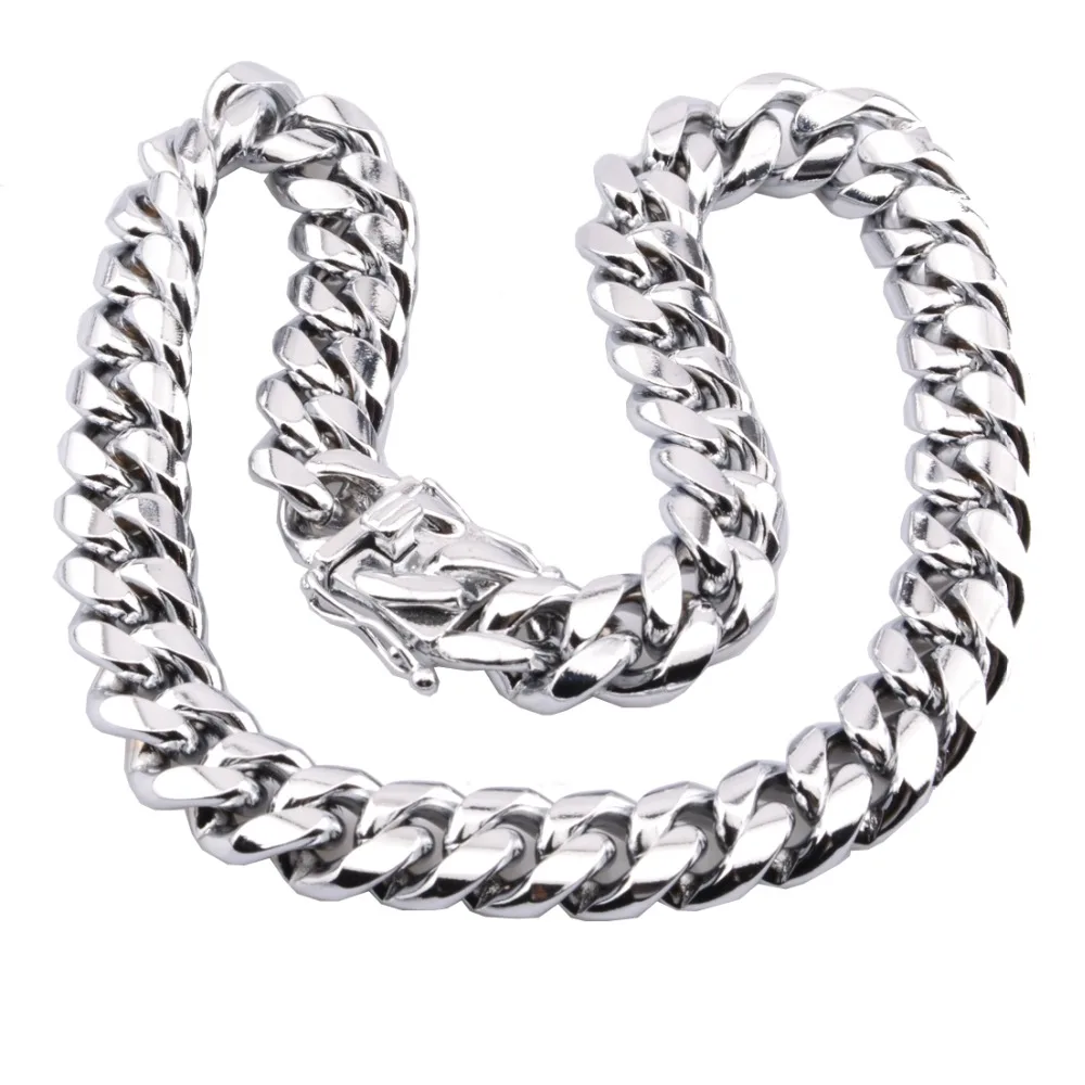 Granny Chic Miami Curb Cuban Mens Necklace Chain 316L Stainless Steel Hip Hop Silver Gold Color 8/10/12/14/16/18mm