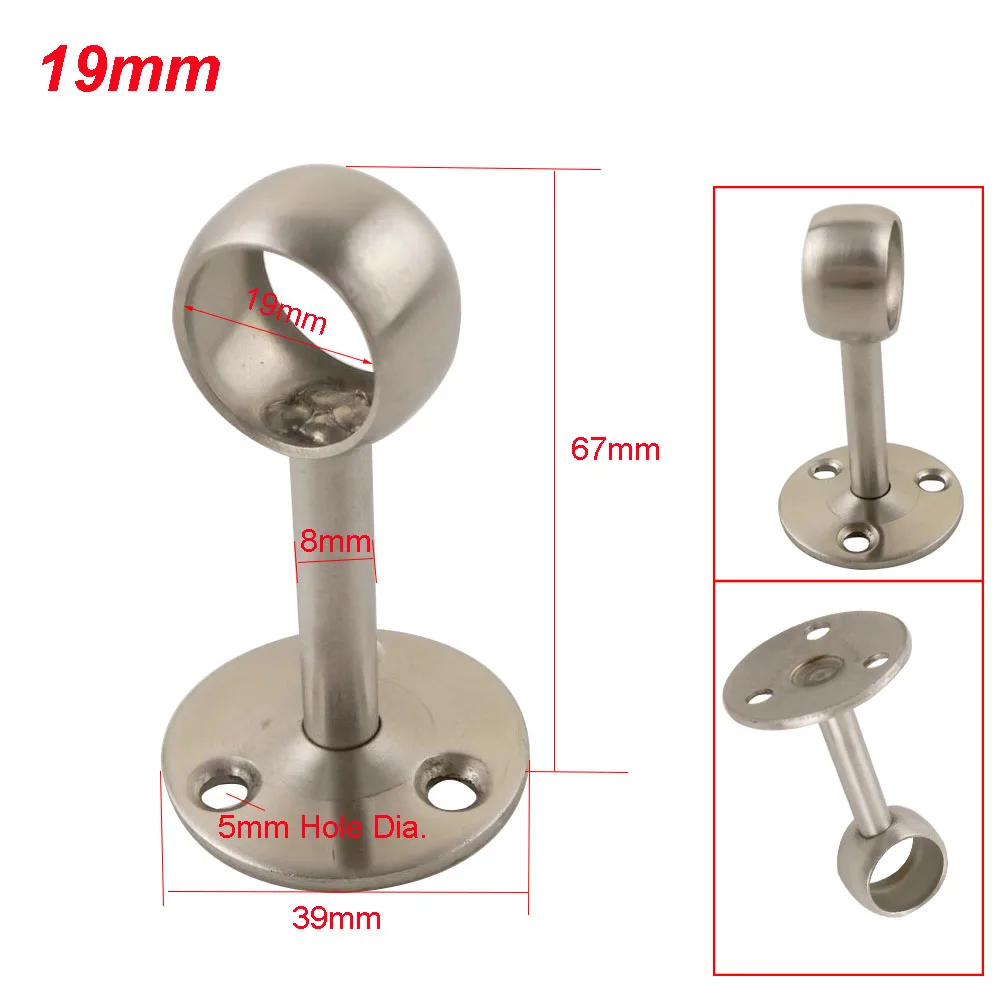 4pcs 19mm Diameter Flange Bracket 67mm Length Stainless Steel Flange Seat Wardrobe Hanging Clothes Rod Seat Hanger Pipe Bracket