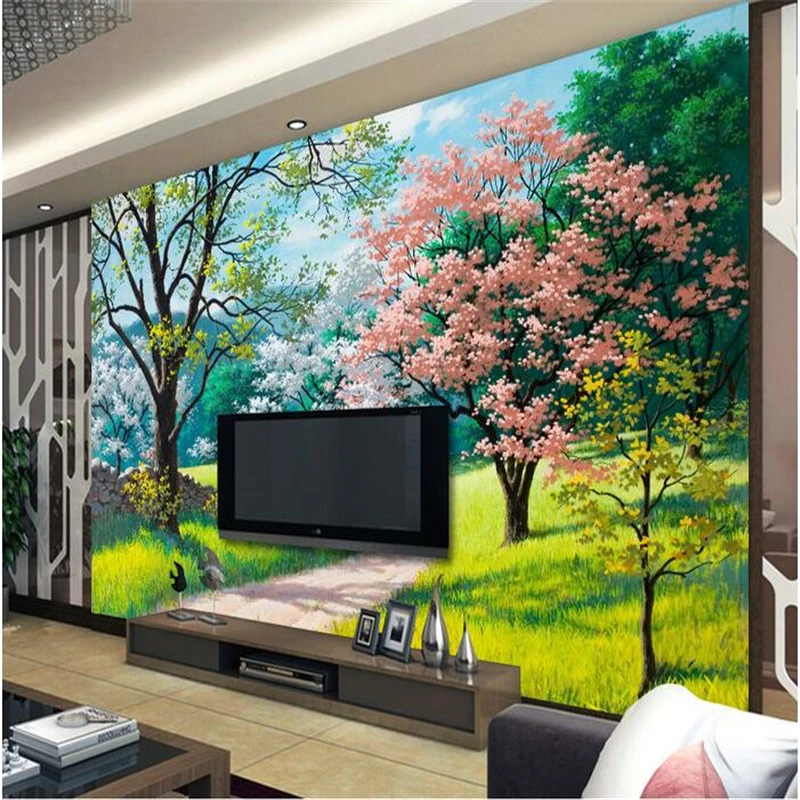 

beibehang custom mural non-woven 3d room wall stickers 3 d TV setting wall painting wood grassland paintings 3d wall murals