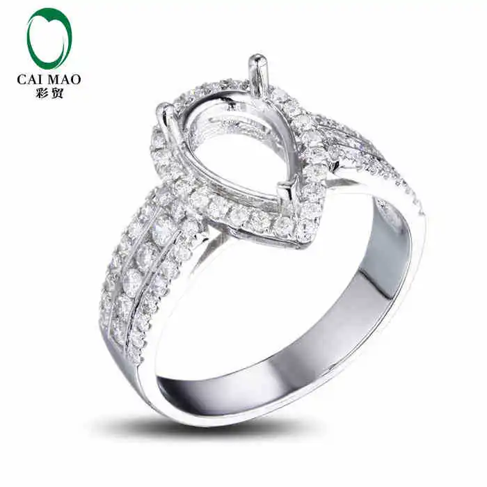 CaiMao Pear cut Semi Mount Ring Settings & 0.63ct Diamond 18k White Gold Gemstone Engagement Ring Fine Jewelry