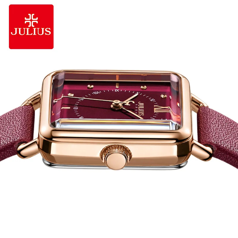 Julius Wine Red Square Retro Designer Watch Original Top Quality Fashion Women Dress Whatch JA-1123