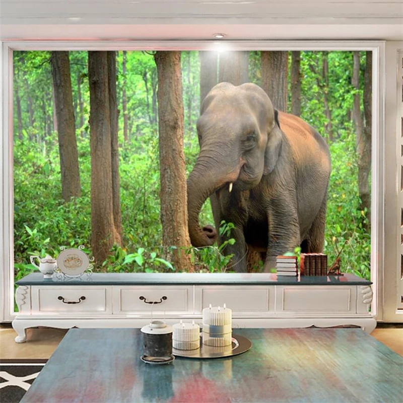 

wellyu HD Forest Elephant South Asia custom large mural green silk cloth wallpaper papel de parede para quarto