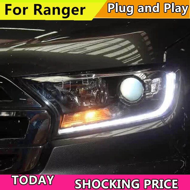 Car Styling For Car Head Lamp For Ford Ranger Headlight 2015 2016 2017 2018 For Ranger Pickup Truck Head Light H7 Xenon Bulb