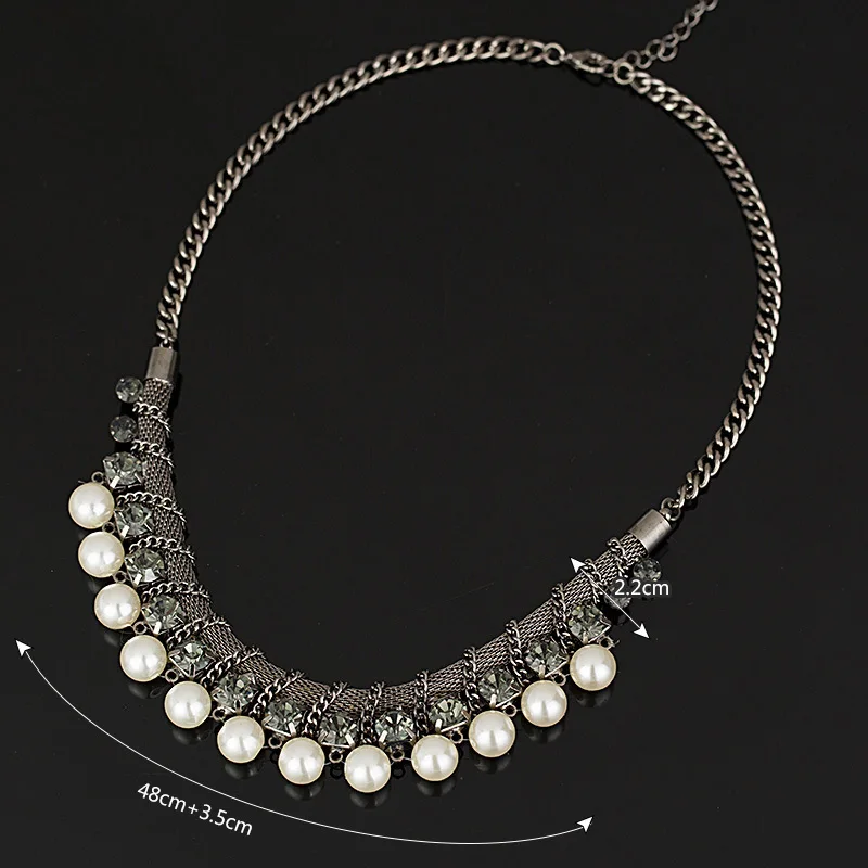 YFJEWE New hot Sale Lady Fashion Pearl Rhinestone Crystal Chunky Collar Statement Necklace  for women #N090