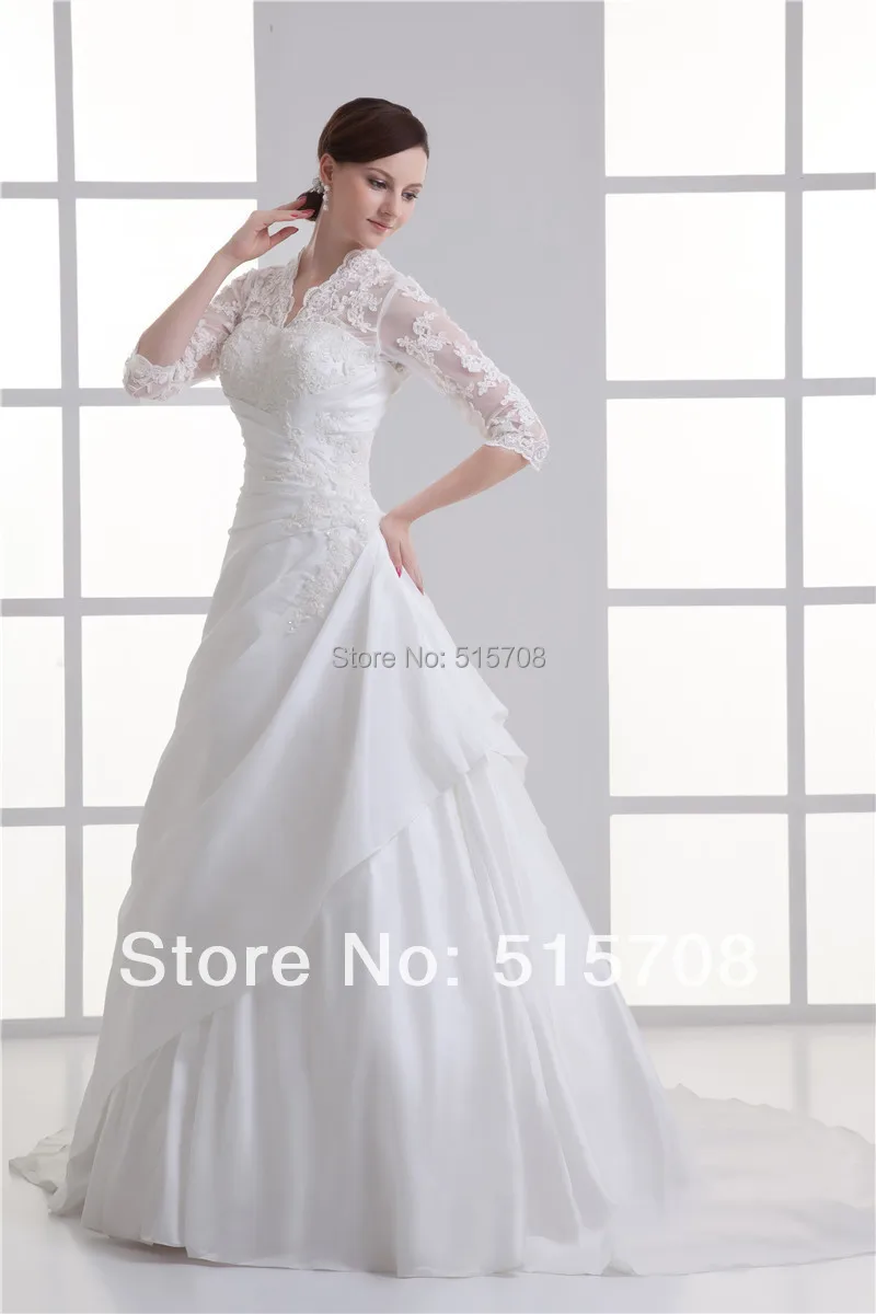 V Neck Lace White Ivory Hollow Back Bridal Gowns Half Sleeves Lace Up Court Train A Line Wedding Dresses Custom Make