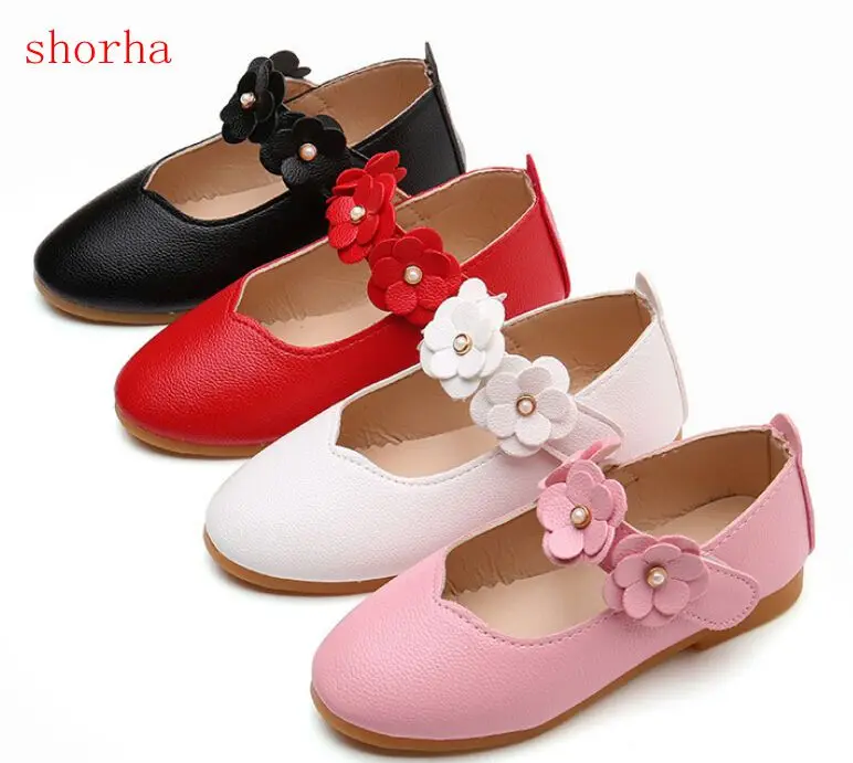

New shorha White Pink Kids Baby Toddler Flower Children Wedding Party Dress Princess Leather Shoes For Girls School Dance Shoes