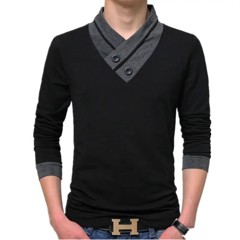 Men\'s T Shirts Fashion 2024 New Spring Long Sleeve T Shirts Men Black Button Stand Collar Fitness Slim Fit Tshirt Plus Size 5XL