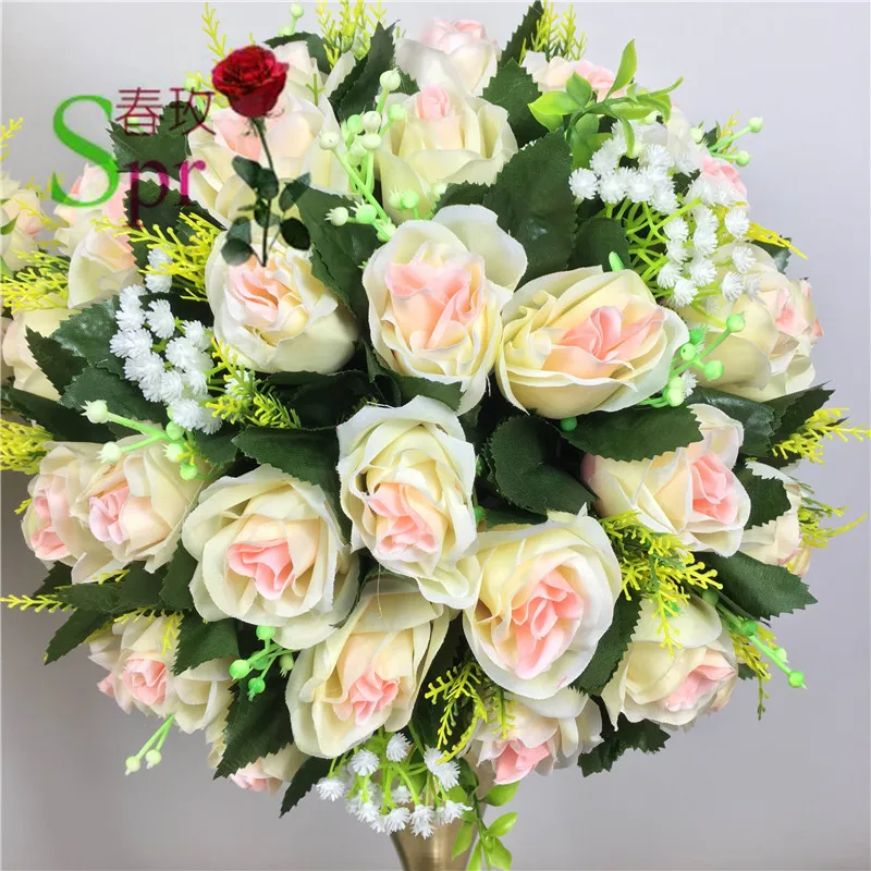 

SPR Free shipping!10pcs/lot champagne wedding road lead table centerpiece artificial flowe kissing ball flowers ball decoration