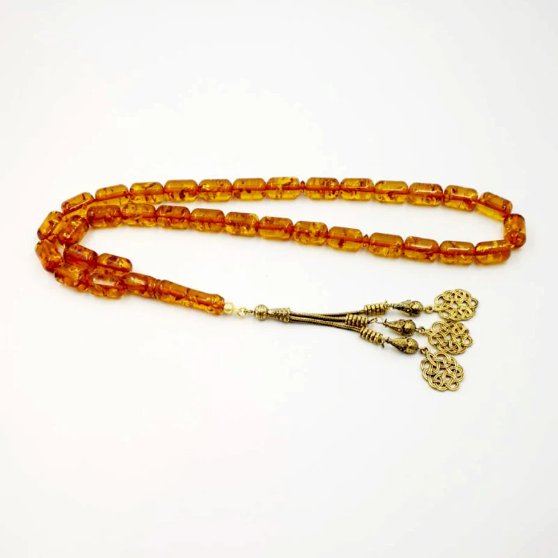 

yellow Resin tasbih Muslim rosary Bronze metal tassels Ramadan gift for Eid or Birthday present