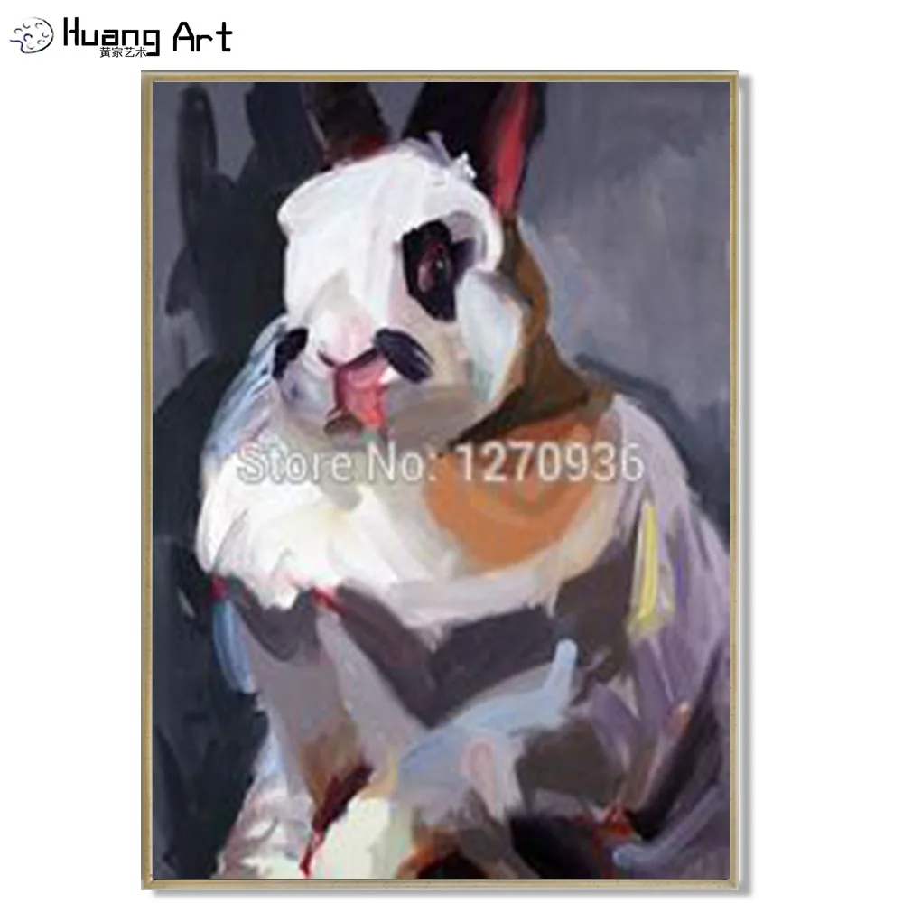 

Abstract White Mast Rabbit Stay on the Floor Painting Handmade Modern Abstract Funny Animal Oil Painting On Canvas for Kids Room
