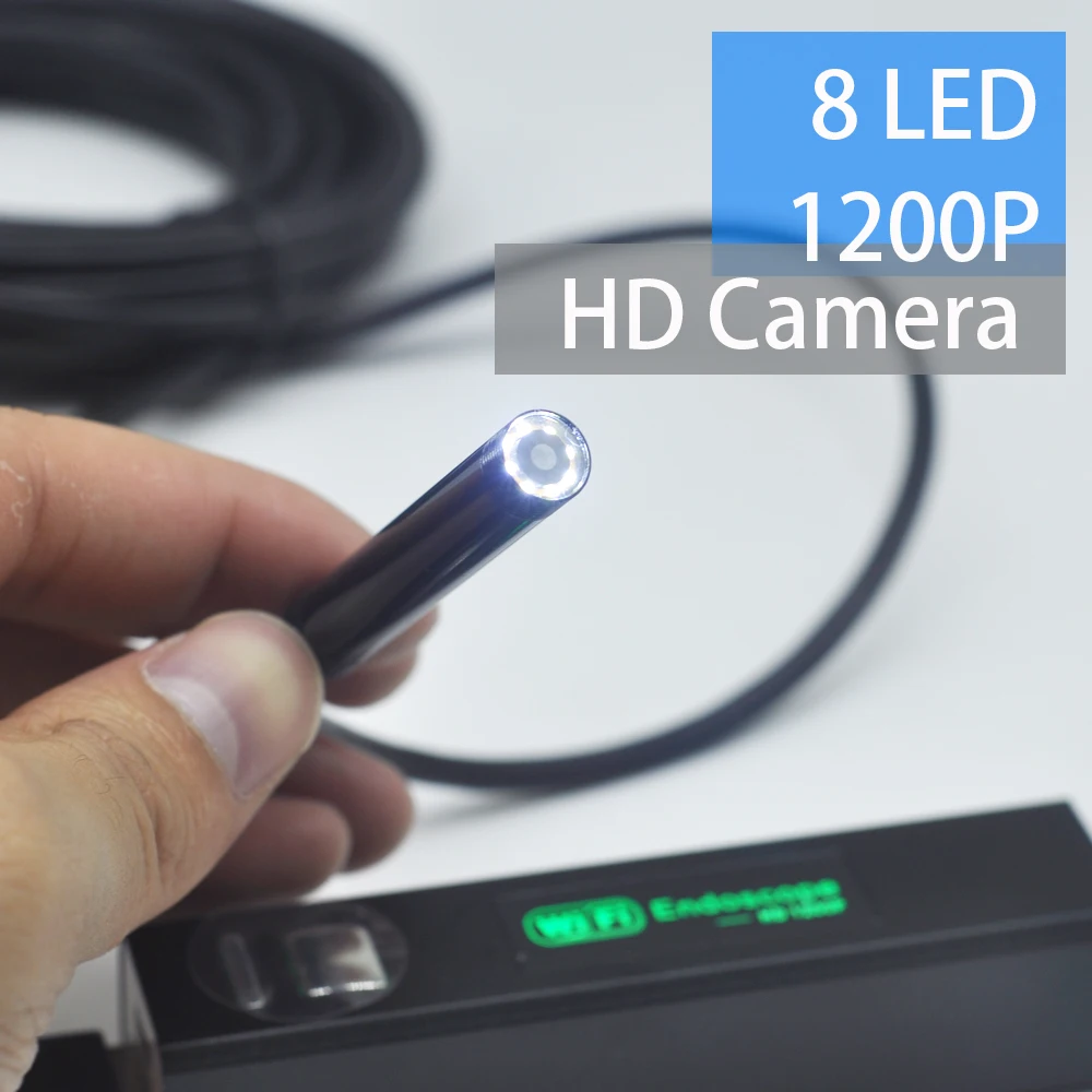AOUERTK 2MP WIFI Hard Wire Endoscope Camera HD 1200P Waterproof Snake Tube Inspection Wireless Borescope Camera Android IOS