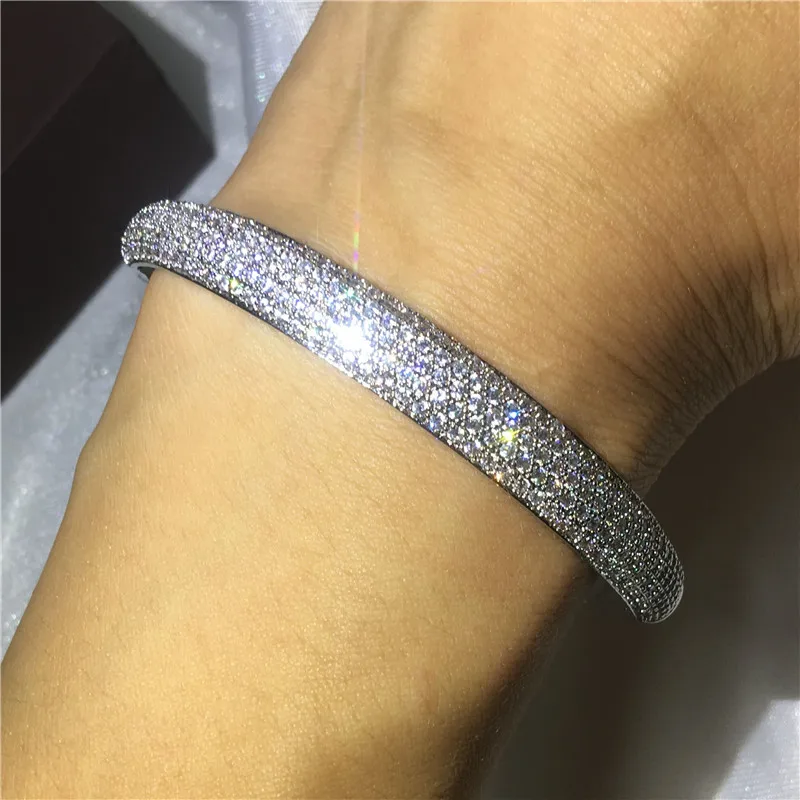 

Luxury Bangle Pave setting 5A cubic zirconia White Gold Filled Engagement Wedding Bangles Bracelets for women Bridal Gift