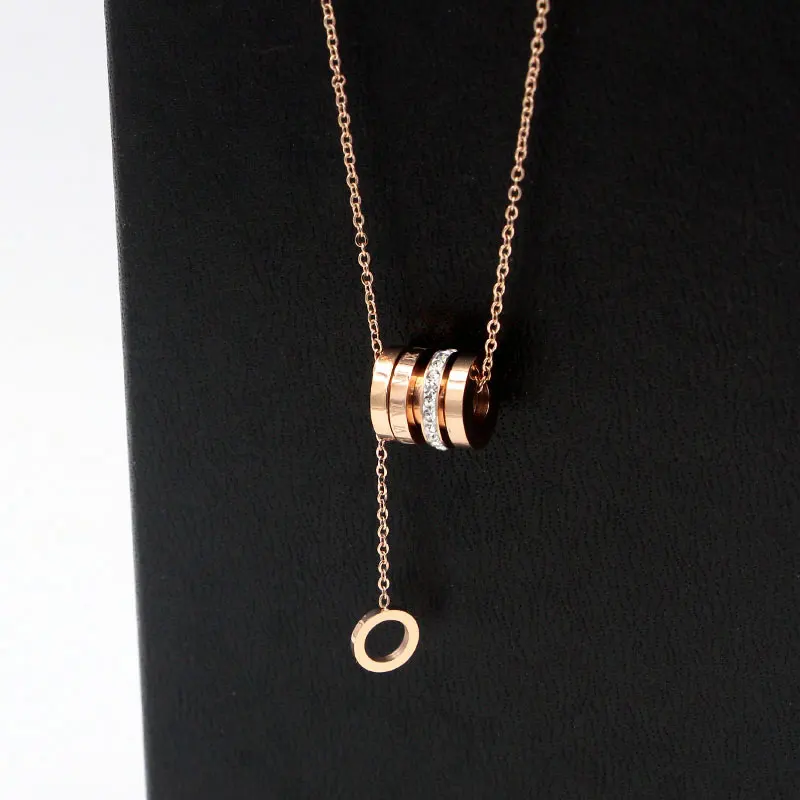 New Arrival Movable Zircon And Roman Numeral Circle Pendant Necklace Hang Small Circle Titanium Steel Necklace Gift For Woman