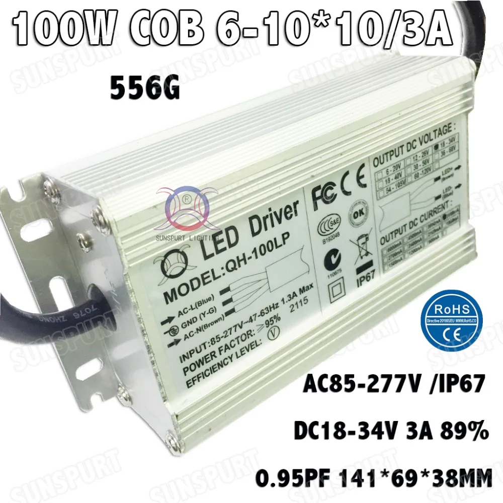 

2 Pieces Isolation 100W AC85-277V LED Driver 6-10x10 3A DC18-34V IP67 Waterproof Constant Current For Spotlights Free Shipping