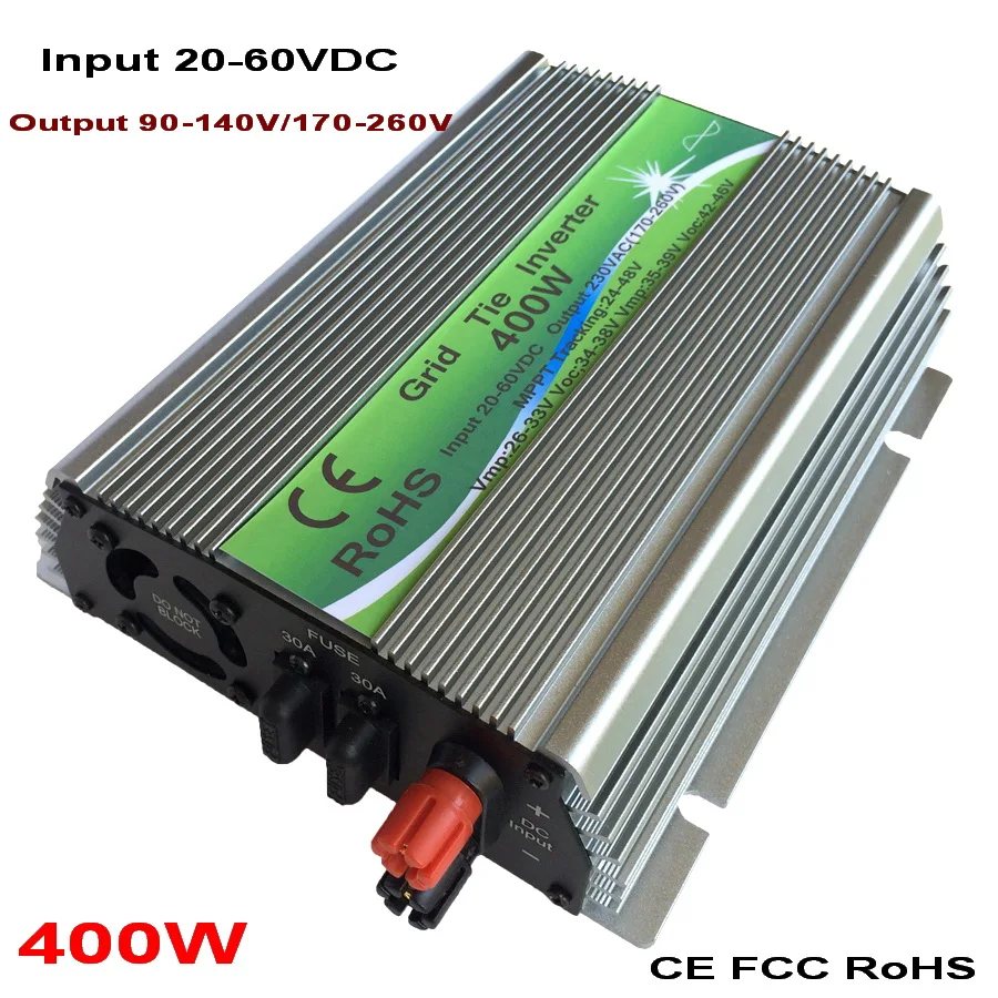 400W On-grid Solar Power Inverter with Pure Sine Wave DC 20-60V to AC110V/220V, 50/60HZ Grid Tie Inverter Grid Connect Inverter