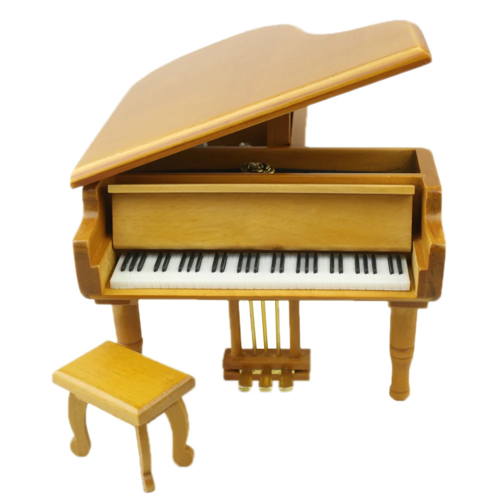 ROSIKING Wooden Grand Once upon a december Piano Shaped Music Box With SmallStoolCreative birthday Gift For Birthday