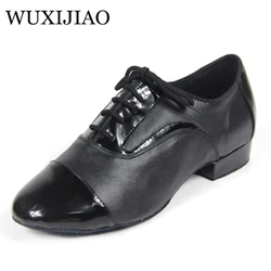 WUXIJIAO Black Genuine leather Modern Latin dance shoes soft outsole Men's Ballroom dancing shoes Party Square dance shoes