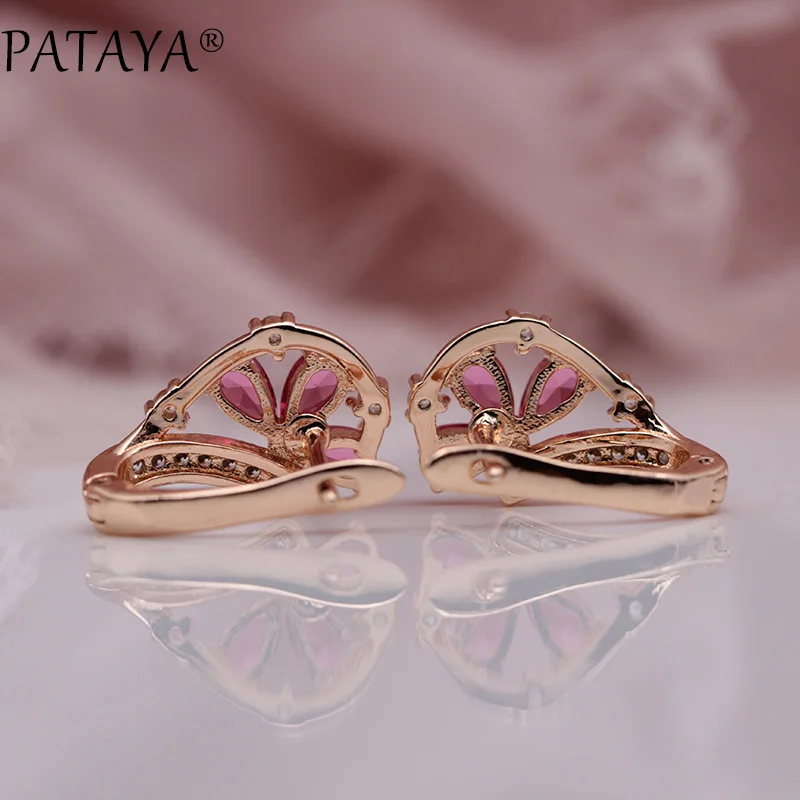 PATAYA New Micro Wax Inlay Red Green Water Drop Natural Zircon Dangle Earrings 585 Rose Gold Color Women Wedding Fine Jewelry