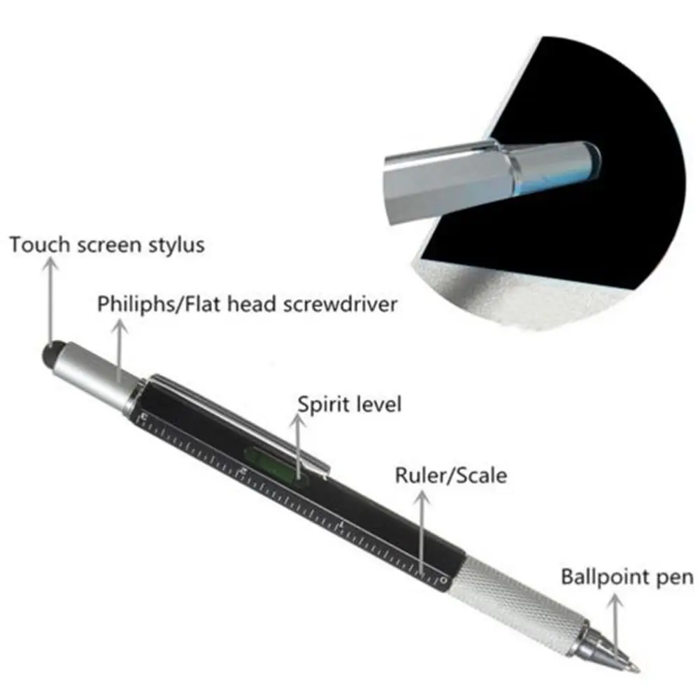 6 IN 1 TOUCH SCREEN STYLUS BALLPOINT PEN + LEVEL RULER SCREWDRIVER MULTI-TOOL X