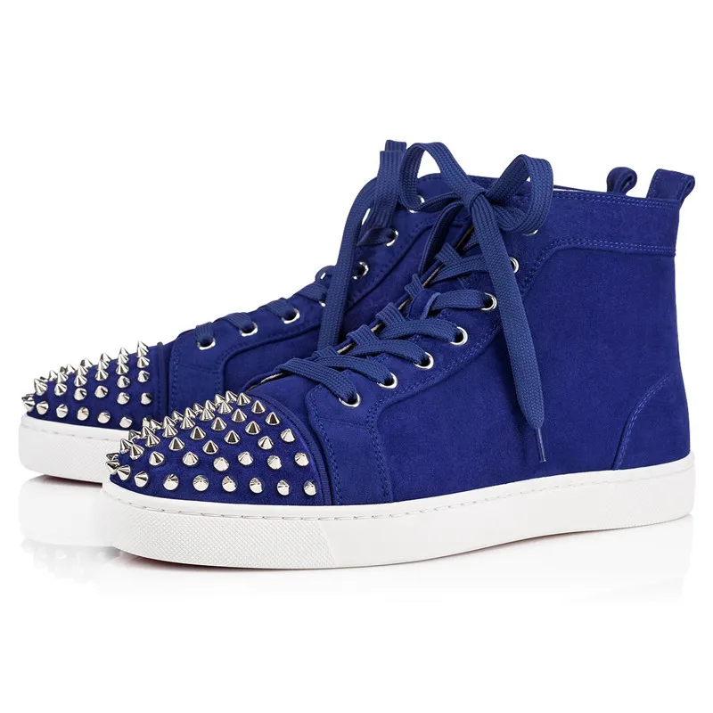 Blue Color 2019 Winter Royal Men Suede Sneaker Lace-up Spike Toe Flat High Top Men Runway Chaussures Hommes Plus Size39-47