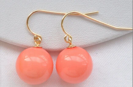 

z5194 12mm pink round south sea shell pearl earring>Lovely Fine Nobility Lady's Women's EarringsLuxury Ms. girl Wedding