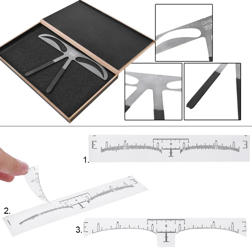 Brwi naklejki wzornik linijka zestaw permanentny makijaż brwi uroda kosmetyczne kształtowanie pielęgnacja środek pozycja szablon metalowa linijka