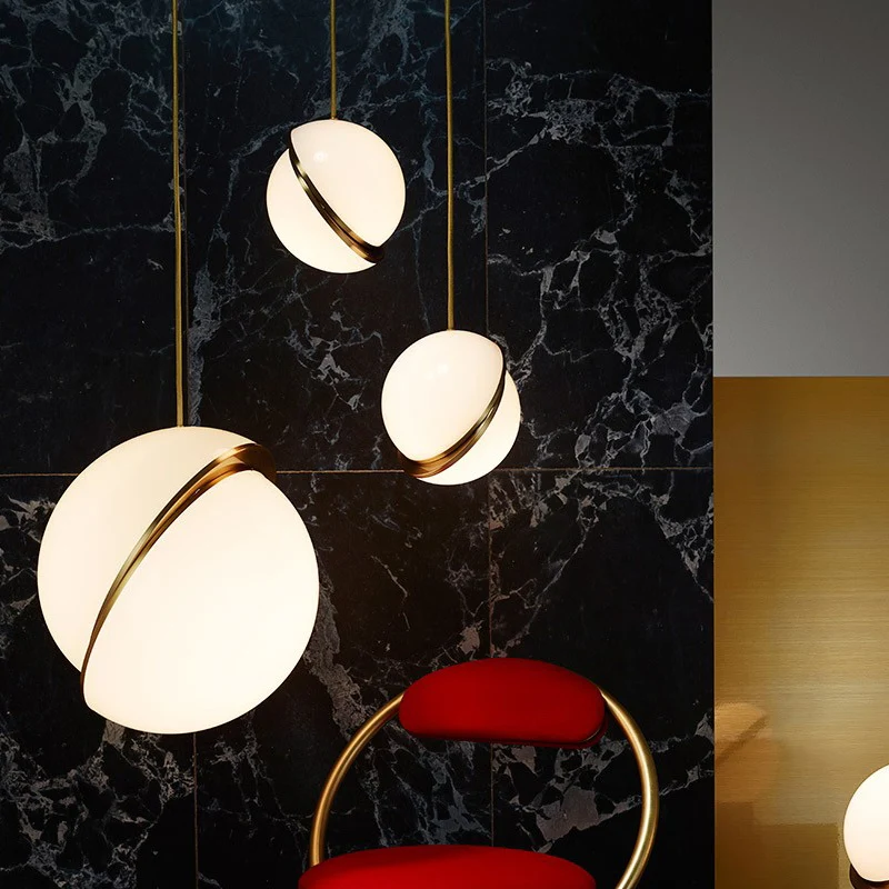 Nordic modern glass ball bubble led pendant light gold ring kitchen living room restaurant bedroom hanging lamp