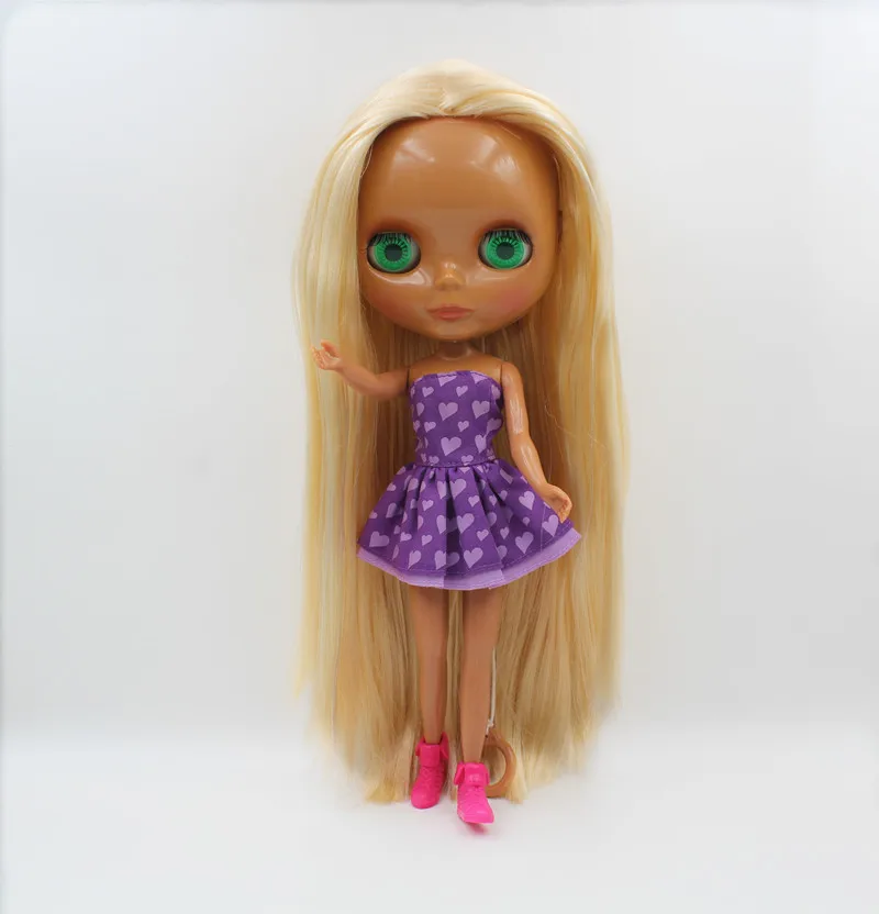 Blygirl,Blyth doll,K gold straight hair, black skin, 7 joints, normal body, 1/6 doll, naked baby, can change body.