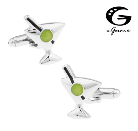 iGame Factory Price Retail Men's Cufflinks Green Color Brass Matrial Cocktail Design Cuff Links Free Shipping