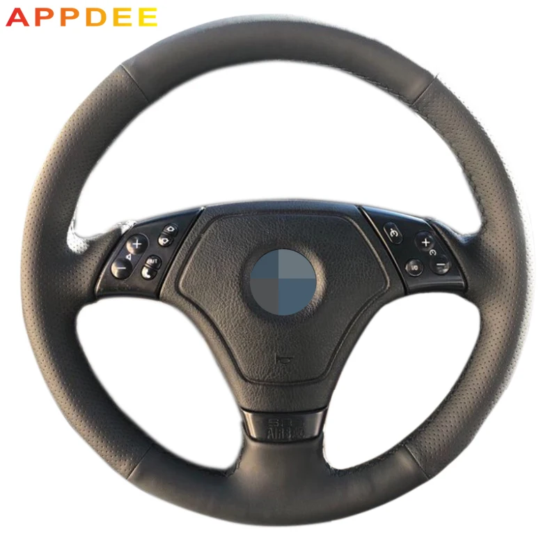 AppDee Black Artificial Leather Car Steering Wheel Cover for BMW E36 E46 E39