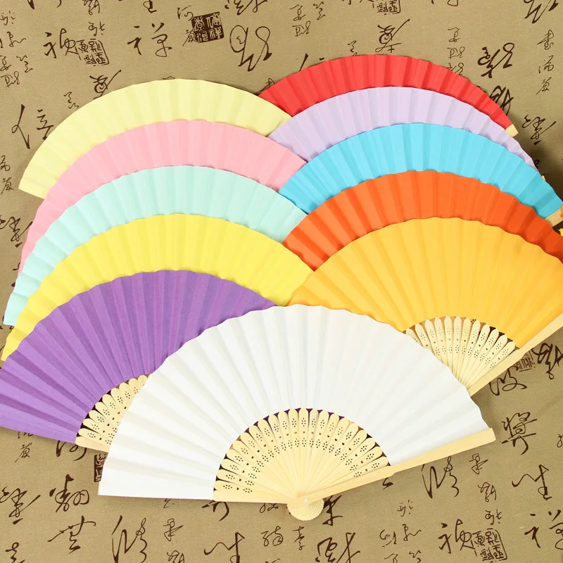 100 pcs / lot 21 cm Wedding 8 color Paper Hand Fan Wedding Party Party Decoration Promotion Favor lin2628