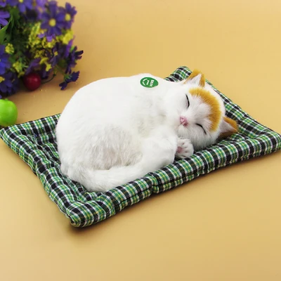 

19x14 cm simulation sleeping cat model ,plastic& fur handicraft,miaow white cat with yellow head,home decoration Xmas gift w5840