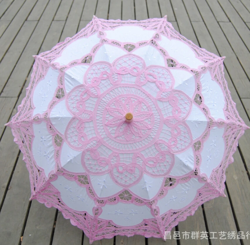 2018 hot Fashion Parasol Bridal Wedding Handmade Embroidered Cotton Black Lace Edge Sun Umbrella Bridal Party Decoration Cheap