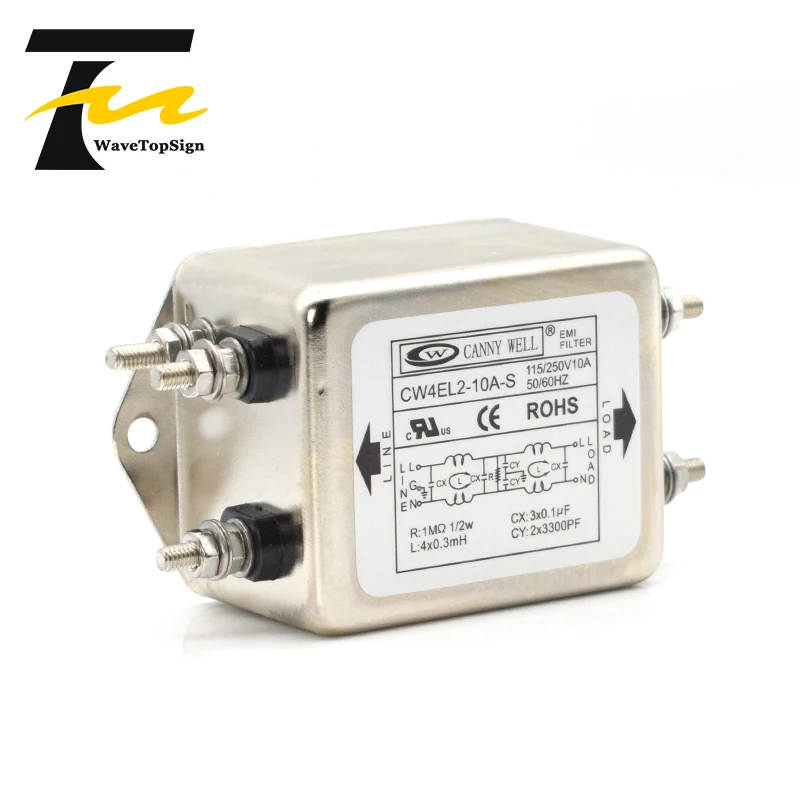 CANNY WELL Power Filter CW4EL2-10A-S CW4EL2-20A-S CW4EL2-30A-S Double Pole Filter Connector Single Phase 220VAC
