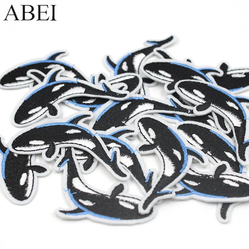 10pcs/lot Diy Cartoon Shark whale Stickers Embroidery Iron On marine animals Patches Clothes Bags Shoes Jeans Sewing Appliques