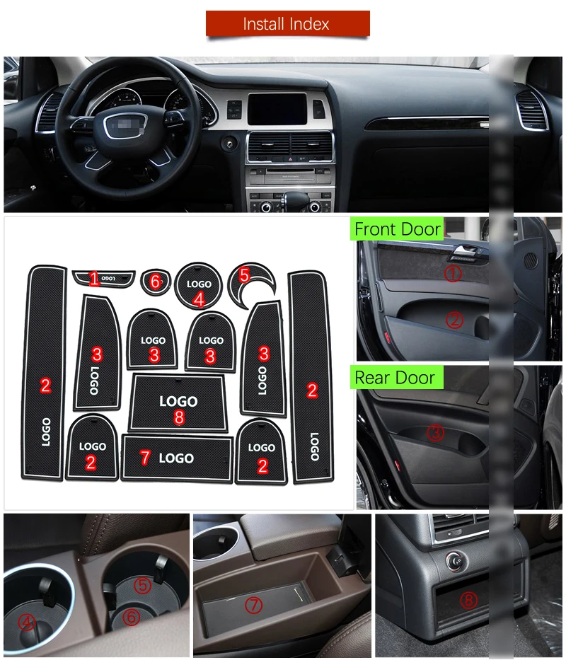 Car Door Groove Mat for Audi Q7 4L 2006 - 2015 S line Accessories 2007 2008 2009 2010 2011 2012 2013 2014  Gate Slot Mat Rubber