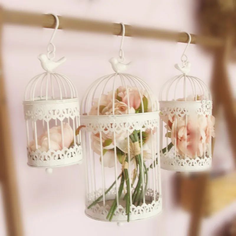 Modern iron wrought metal birdcage white small middle Sets large bird cage decoration hanging flowerpot succulent plants