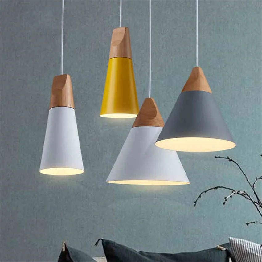 Nordic Led  Pendant Lights Wooden Aluminum Colorful Connected Art Originality Lampshade Pendant Lamp Suspension Luminaire