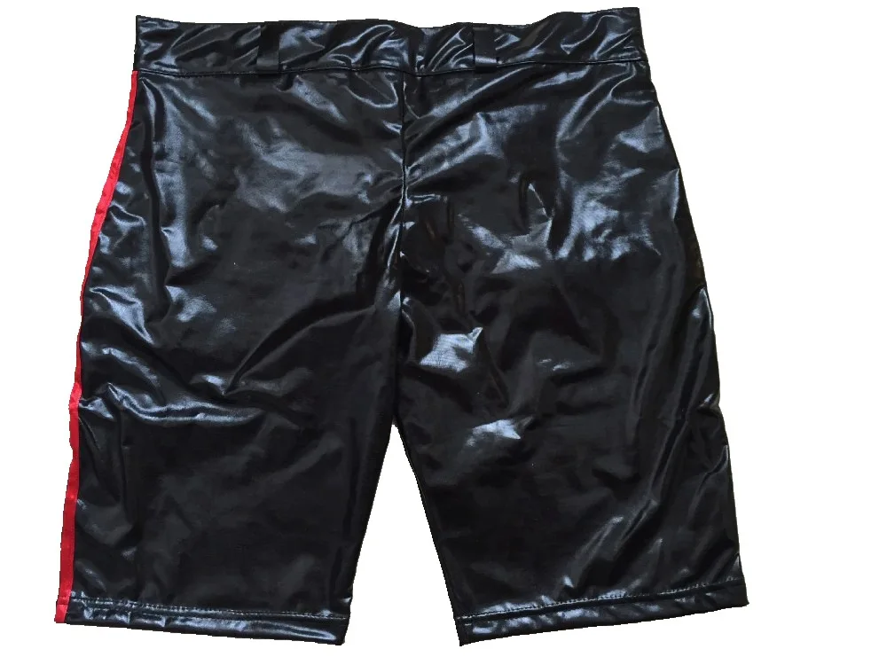 Plus Size Sexy Tight Black PU Leather Shorts Men Latex Pants Lace-Up Bondage Jockstrap Lingerie Open Crotch Gay Boxers Panties